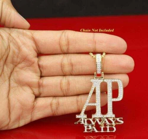 Yellow 925 Sterling Silver "AP" Letter Necklace Pendant 2.61ct Cubic Zirconia - Picture 4 of 10