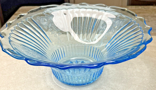 Mayfair Depression Glass Blue Flared Console Fruit Bowl 11 1/2" Hocking Glass - Picture 3 of 4