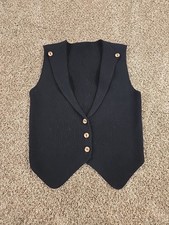 Jolie Knitwear Vtg 80s Rib Knit Button-Up Sweater Vest Womans Sz S/M Navy Blue