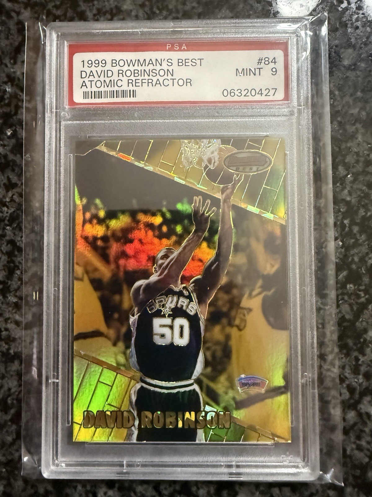 David Robinson 1999-00 Bowman's Best ATOMIC Gold Refractor #84 PSA 9 MINT #/100
