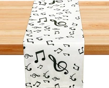 Music Notes Table Runner, 71" X 13" Music Table Cloth Music Decor Reusable Music