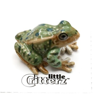Little Critterz Green Frog - Leopard Frog ''Rana'' - Miniature Porcelain Figurine
