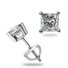 2Ct Princess Cut VVS1/D 7MM Lab Created Diamond Stud Earrings 14K White Gold FN