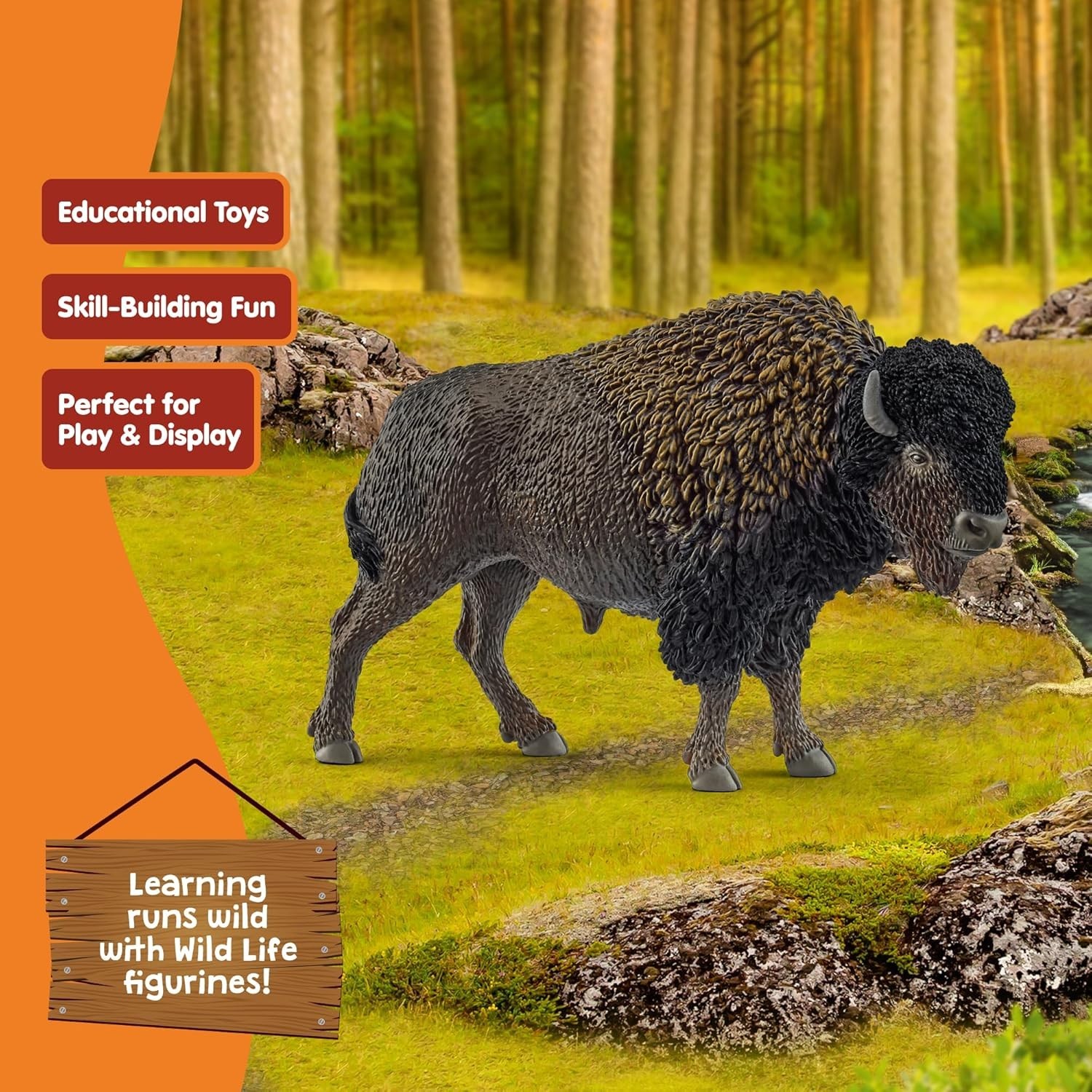 Wild Life - Large, 5" North American Bison Figurine. Realistic, Hand-Painted Har