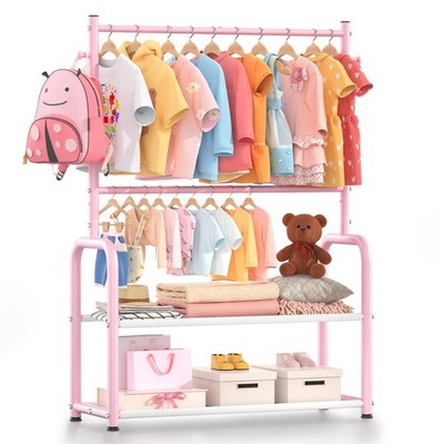 Kids Clothing Rack 2 Tier Baby Closet Pink Toddler Dress up Racks