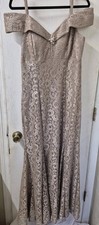 R M Richards Formal Gold Glitter Mermaid Gown Off-the-Shoulder w/Straps Sz 12