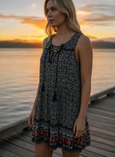 American Eagle Dress Women's Large Black White Floral Casual Boho Festival EUC