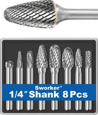 8Pcs Carbide Burr Set 1/4 Shank w/Clear Box Max Head Dia 10mm Die Grinder Bit...