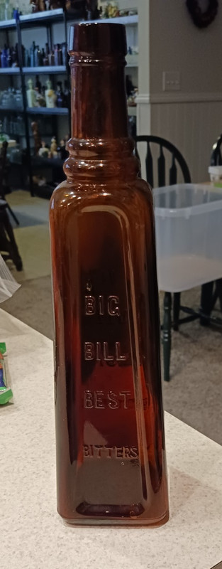 BIG BILL BEST BITTERS OBELISK TAPERED SHAPE 1890s BITTERS BOTTLE