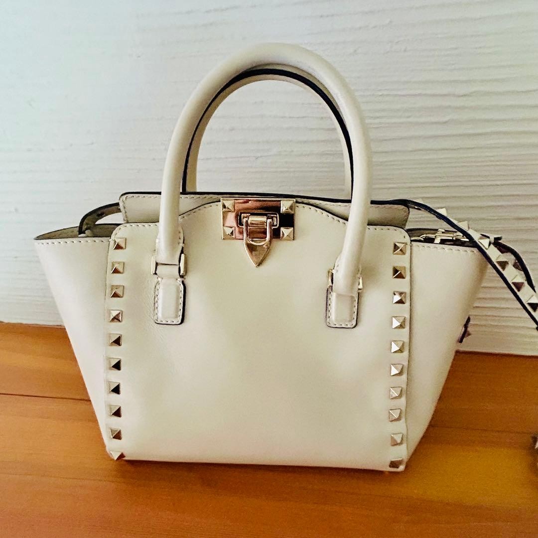Valentino Garavani Rockstud 2Way Leather Shoulder Bag White, Pre-owned Japan thumbnail 7