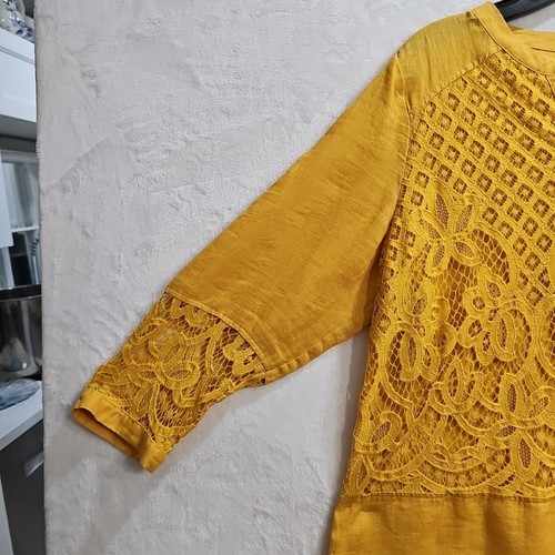 Chico's Blouse Sz2 Deep Yellow Lace Overlay Y2k Fairy Boho Hippie cottage Core - Picture 4 of 14