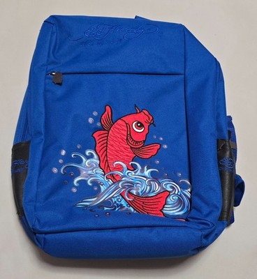 Ed Hardy Rucksack Backpack Koi Karpfen Fisch Blau Vintage Y2k Very RARE
