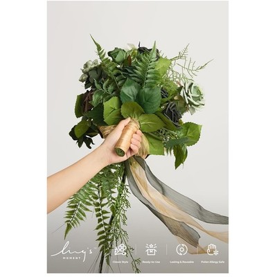 Gorgeous 13'' Bride Bouquet - Emerald Green Cascading Bouquet