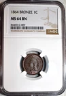NGC MS-64 BN 1864 Bronze Indian Head Cent, Blazing, Lightly Toned specimen!