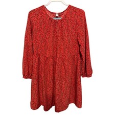 Old Navy Red Floral Ditsy Long Sleeve Babydoll Mini Dress Large Rayon