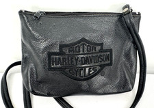 Vintage 90s Harley-Davidson USA Black Leather Embroidered Crossbody Shoulder Bag