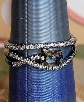 Bomb Party Ring Size 10 It's ''Simply A Moment'' L C Smokey Gray Topaz /Hematite P