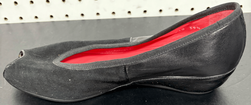PAS DE ROUGE PEEP TOES SUEDE PATENT LEATHER WEDGE SHOE 39 1/2 US 9 - Picture 4 of 9
