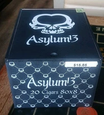 Asylum 13 80X8 Empty Wood Cigar Box Skull Black & White 8.5x6.75x5.5