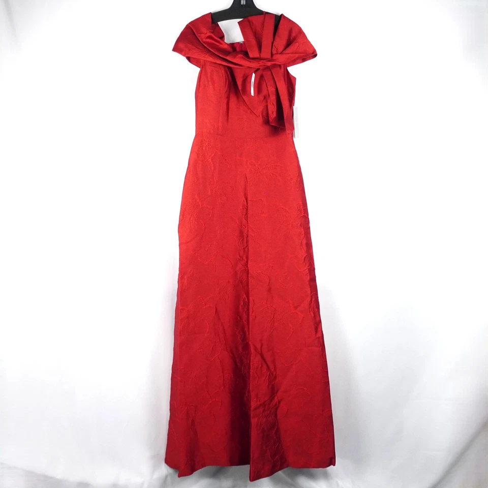 Vestido/vestido Rickie Freeman para Teri Jon floral jacquard línea A en rojo - con talla 4