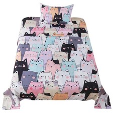 Bedding Cartoon Cat Set Twin Size for Girls Teens 3 Pieces Kawaii Cat Animal ...