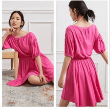 Anthropologie Daily Practice cotton blend hot pink mini dress puff sleeve sz S