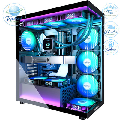 PC Gehäuse ATX Mid Tower Schwarz 7 PWM ARGB-Lüfter Panoramadoppelglas Gaming