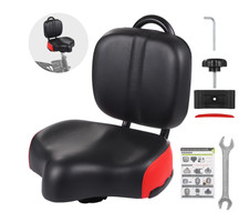 Bike Seat w/ Backrest -Oversized Bicycle Saddle w/ Back Support, Wide -Black/Red