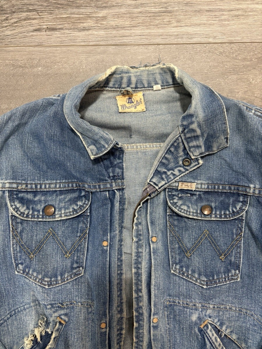 WRANGLER Blue Bell 1950s 8MZ Denim Zip-Up Vintage Blue Jacket Size