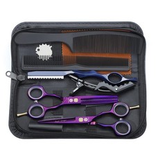 Purple Dragon 5.5 inch Hair Cutting Scissors Set with Razor, Leather Scissors...
