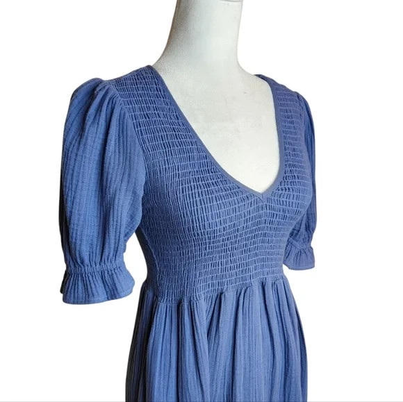 Christy Dawn Brooklyn Blue Lapis Smocked Organic Cotton Dress XS | eBay