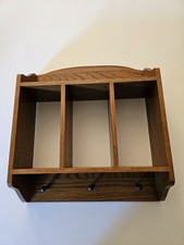 Oak Wall Shelf 3 Peg 3 Cubbies Farmhouse Cottage Core 13"x13.5" Tall x 4"