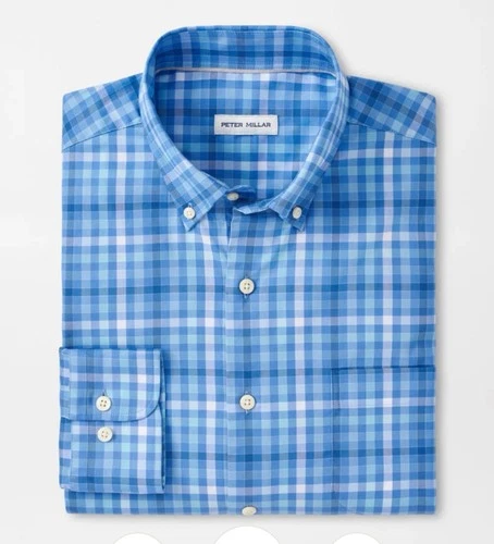 NWT Peter Millar Mens Freeport Crown Lite Cotton Stretch Sport Shirt Blue Sz XXL