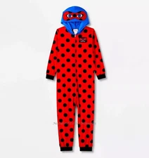 Miraculous Ladybug Girls Union Suit Size 4- 10 Costume  Halloween One Piece Hood