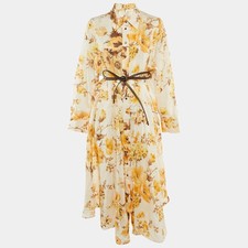 Zimmermann Beige Floral Print Ramie Ottie Tuck Midi Shirt Dress L