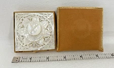 vintage MOTHER OF PEARL Floral Compact Case unused “Melissa” Made in England