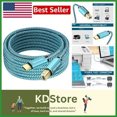 10ft High Speed USB C Printer Cable - Nylon Braided for Durability & Efficiency