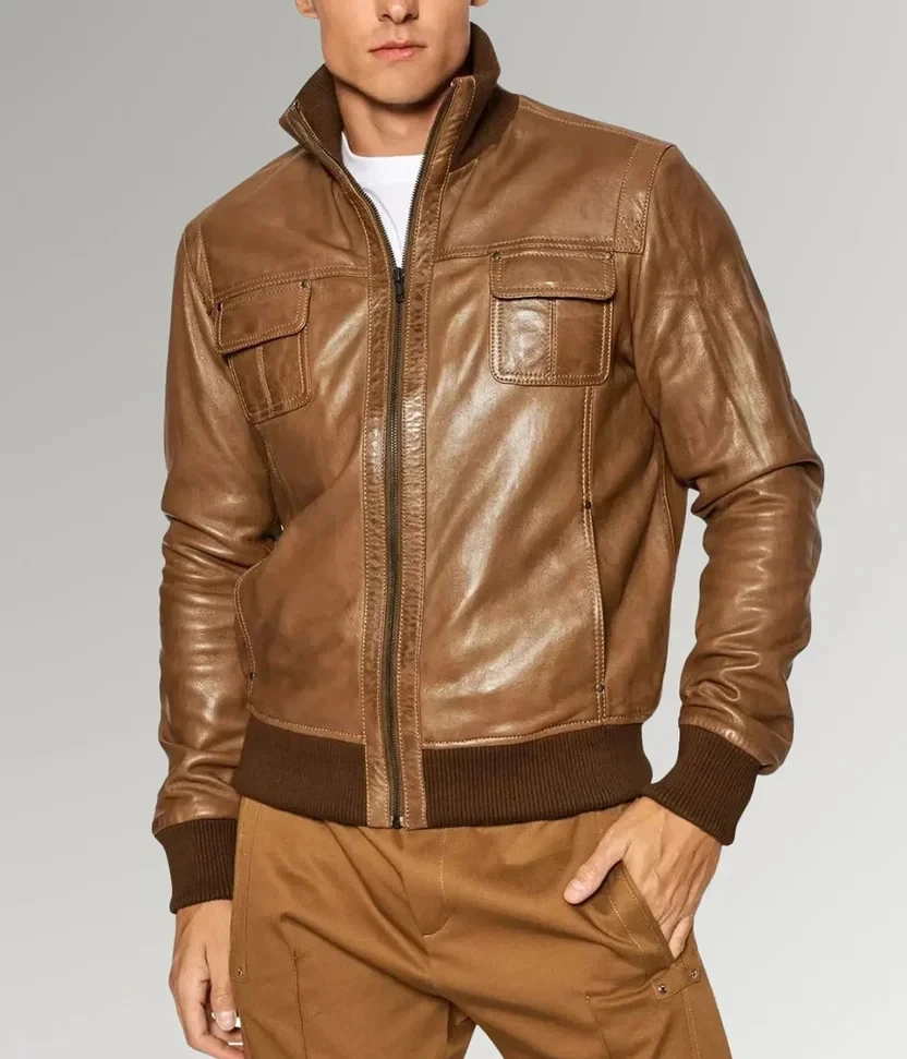 Men Brown Genuine Leather Jacket Handmade Made to Order Jacket