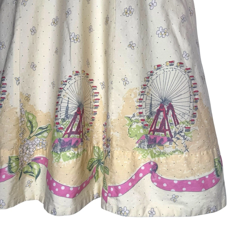 Anthropologie 摩天轮嘉年华礼服高架尺寸 2 黄色粉红色复古 50 年代 — 第 4/4 张图片