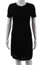 Theory Women Shift Dress Black Silk Crew Neck Knee Length Short Sleeve Size 4