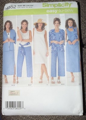 Simplicity 4552 Easy Skirt Pants Dress Top Scarf Plus 20W-28W Uncut FF Pattern