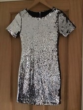 Topshop Ladies Silver Sequin Mini Dress Xmas Party Size 6