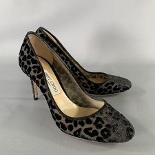 JIMMY CHOO Size 9 Black Devore Leopard Round Toe Pumps