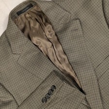 Lauren Ralph Lauren Silk Wool Houndstooth Blazer Sport Coat Brown Tan 40R