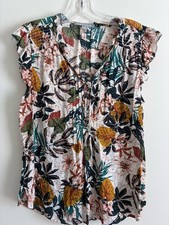 Daniel Rainn Floral Ruffle Sleeve V-Neck Top ...
