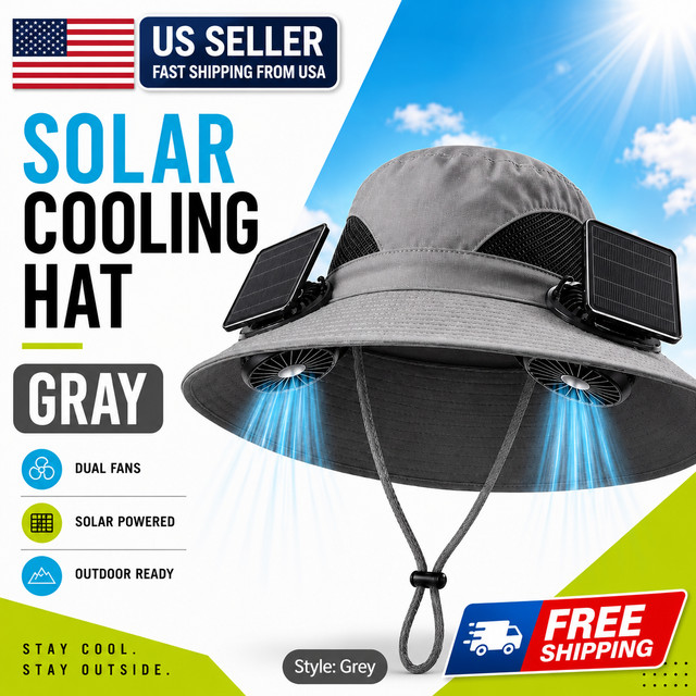 Solar & USB Powered Fan Outdoor Fishing Hat Sunscreen Sun Hat With Dual Fan New