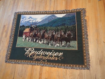 Vintage Budweiser Clydesdales Tapestry Throw Blanket Horse Wall Hanging 70x52