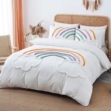 Washed Microfiber Duvet Cover Set Queen Size, Tufted Rainbow Design 3 Pieces ...