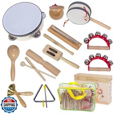 Wooden Musical Instruments Set for Toddlers 1-3, Natural Wood Per