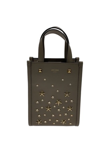 JIMMY CHOO Mini N/S Tote Crystal Studs Leather Shoulder Bag Beige